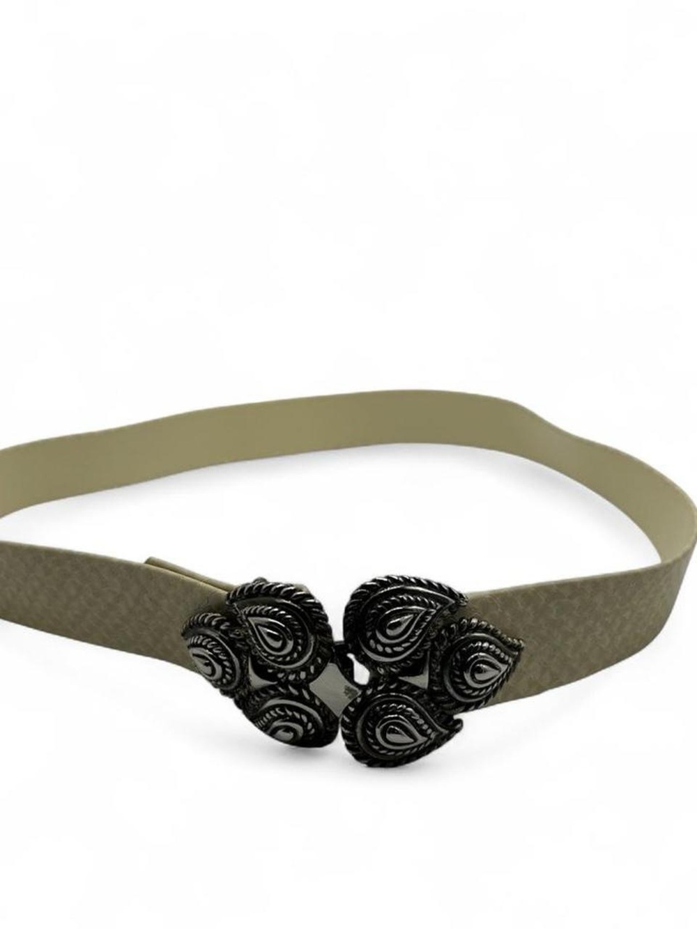Brighton Style Cream leather belt with silver clasp buckle